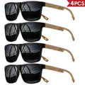 4-pack Solglasögon Trälook – Retro Fyrkantiga Unisex