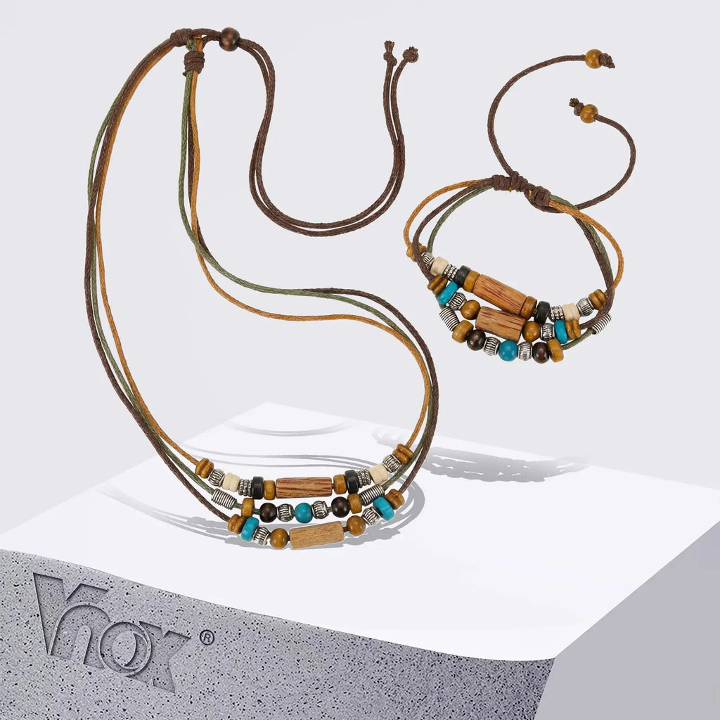 Smyckesset herr – halsband & armband med träpärlor