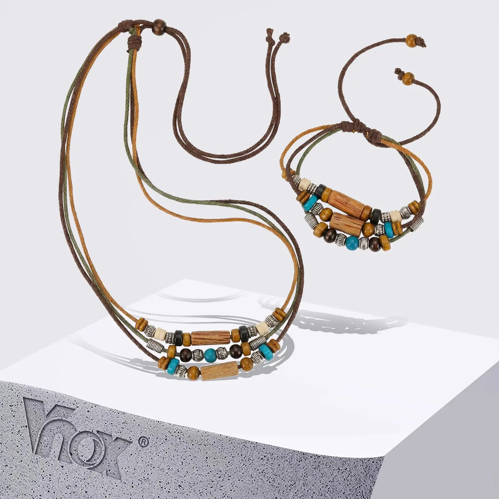 Smyckesset herr – halsband & armband med träpärlor