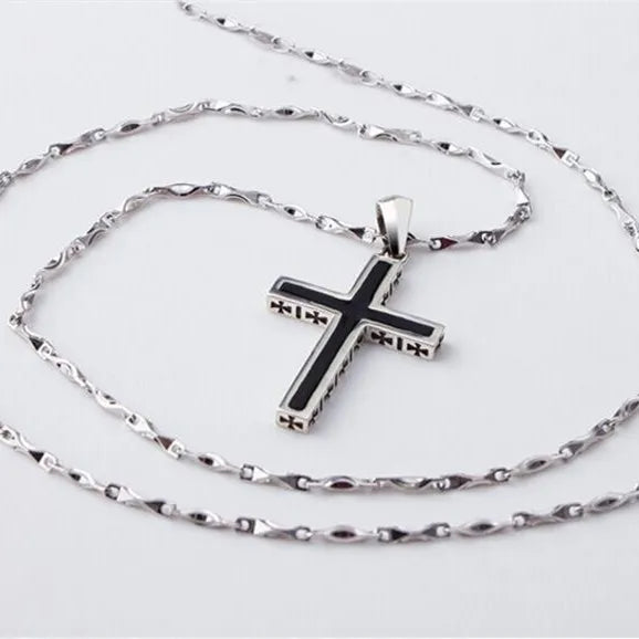 Kors halsband i 925 silver – svart herr halsband