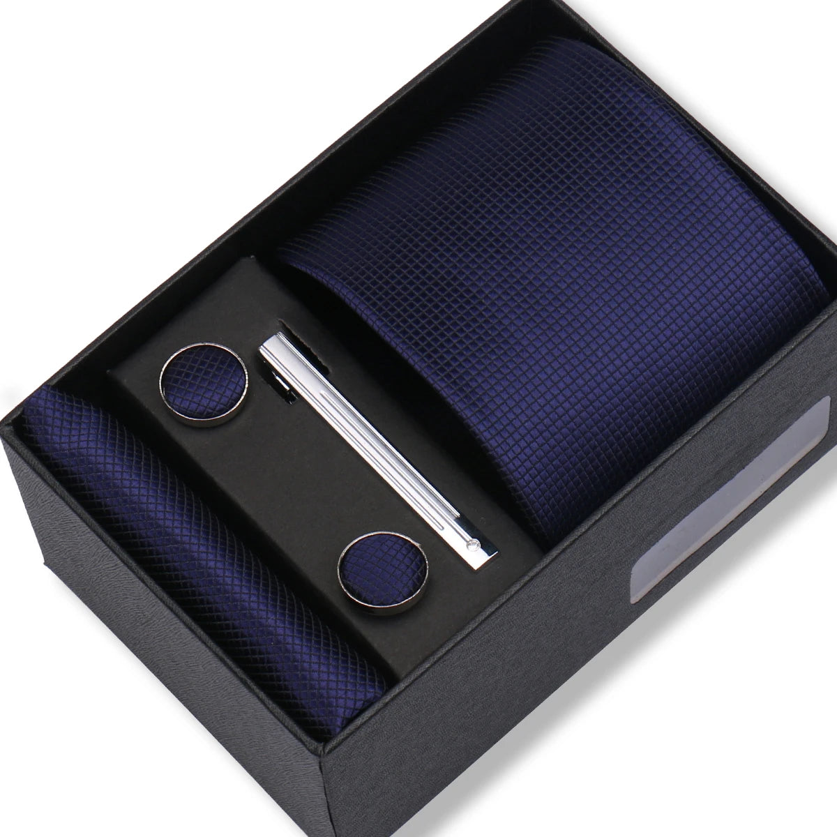 Slipsset herr 8 cm – jacquard slips, näsduk, manschettknappar & slipsnål