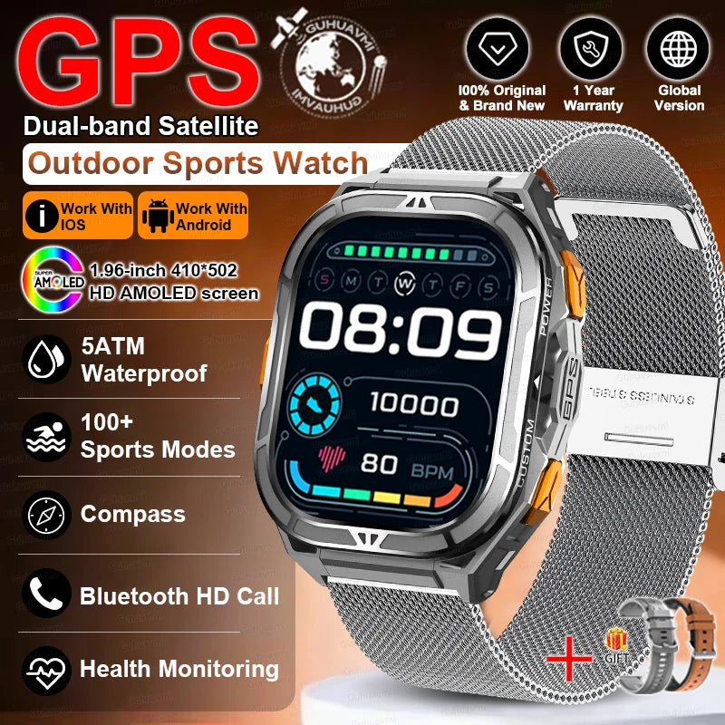 Militär Smartwatch GPS – 1.96” AMOLED & 10ATM vattentät