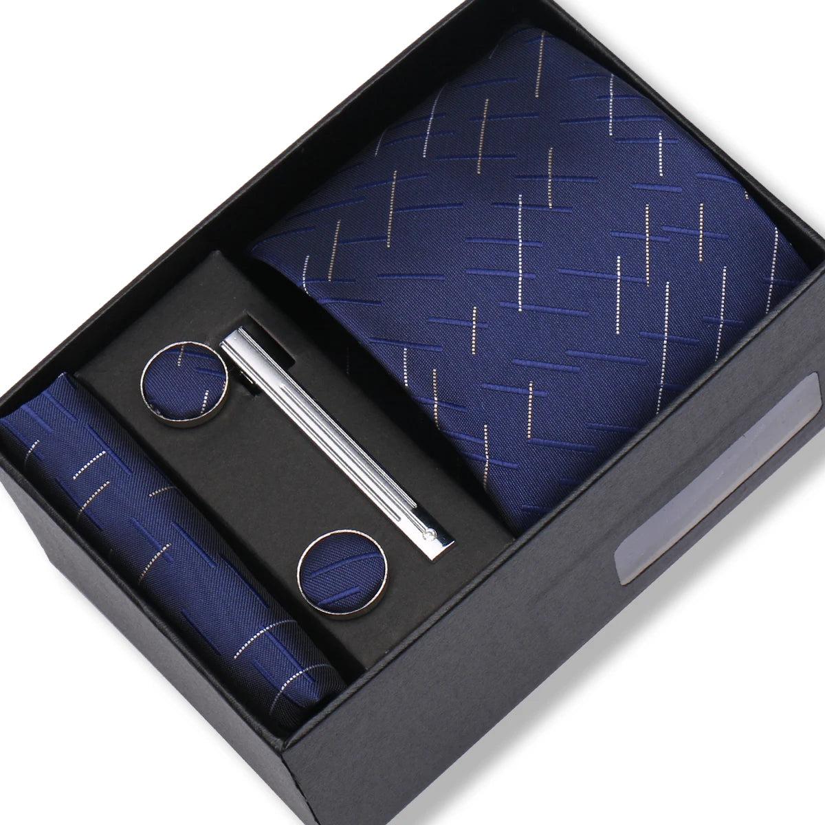 Slipsset herr 8 cm – jacquard slips, näsduk, manschettknappar & slipsnål