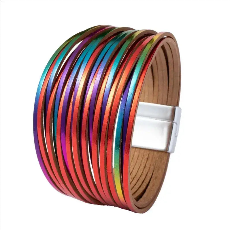 Flätat läderarmband för herr – rostfritt stål och geometrisk design