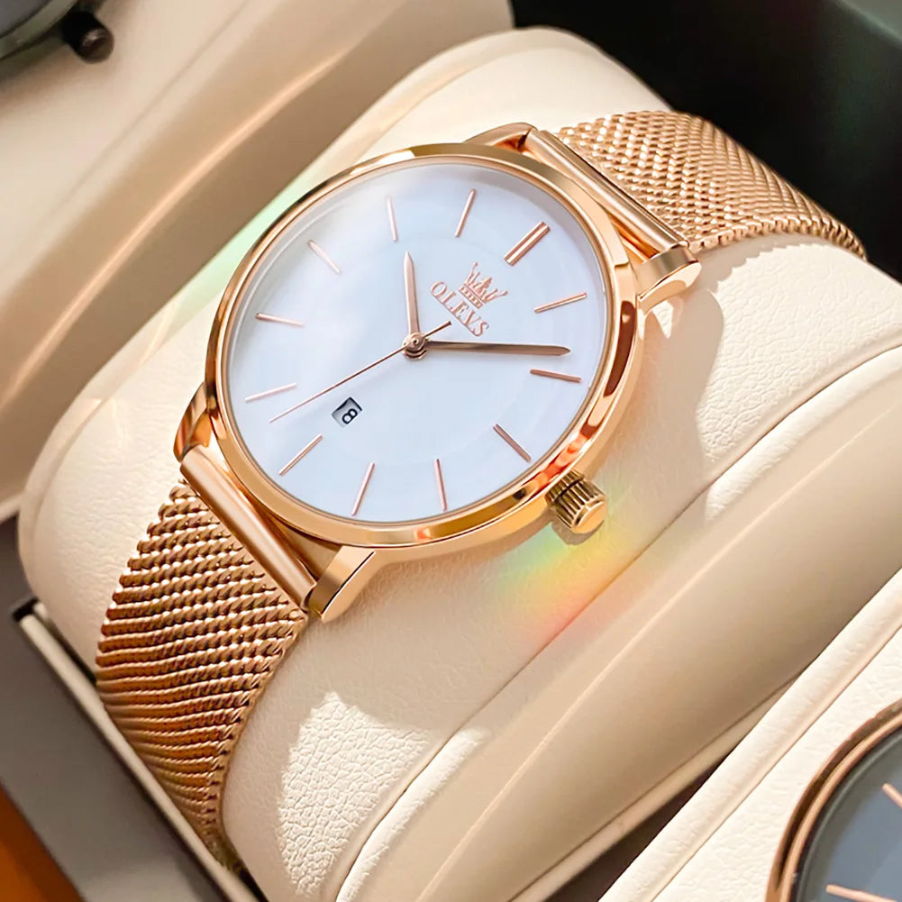 Damklocka OLEVS Quartz Roséguld Set