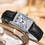 Rektangulär damklocka med läderarmband – Elegant quartzklocka