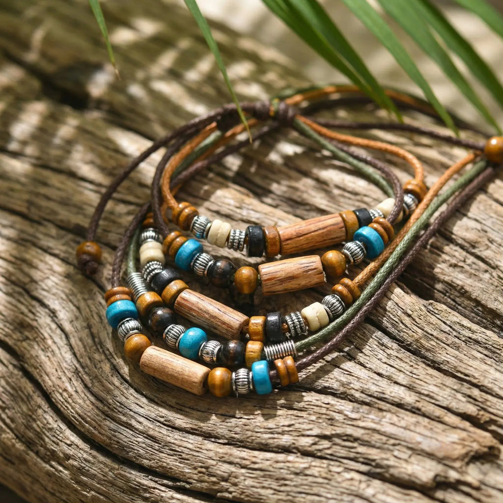 Smyckesset herr – halsband & armband med träpärlor