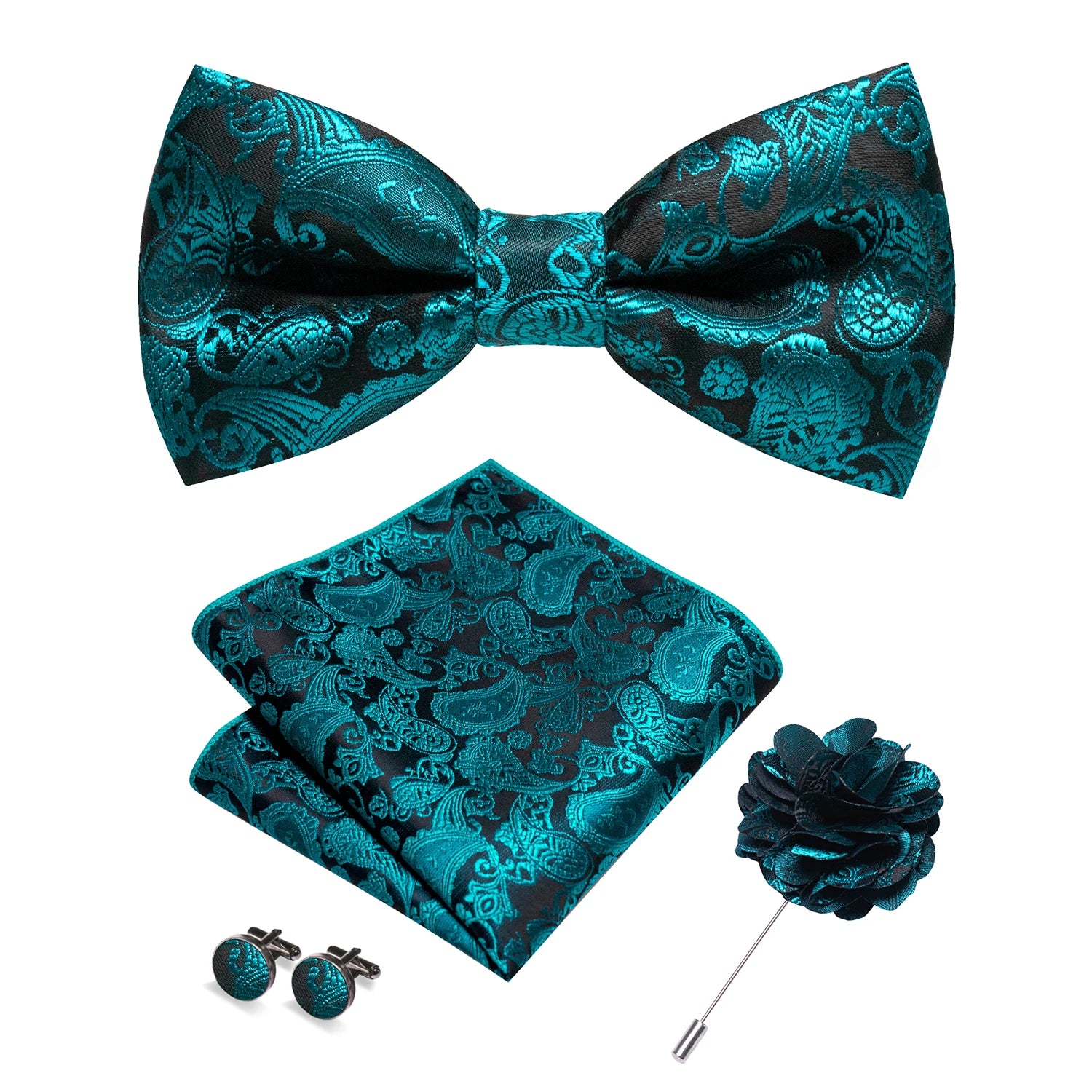 Flugset i siden – paisley med manschettknappar & brosch
