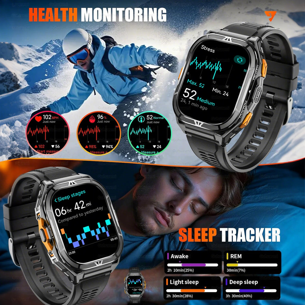 Militär Smartwatch GPS – 1.96” AMOLED & 10ATM vattentät