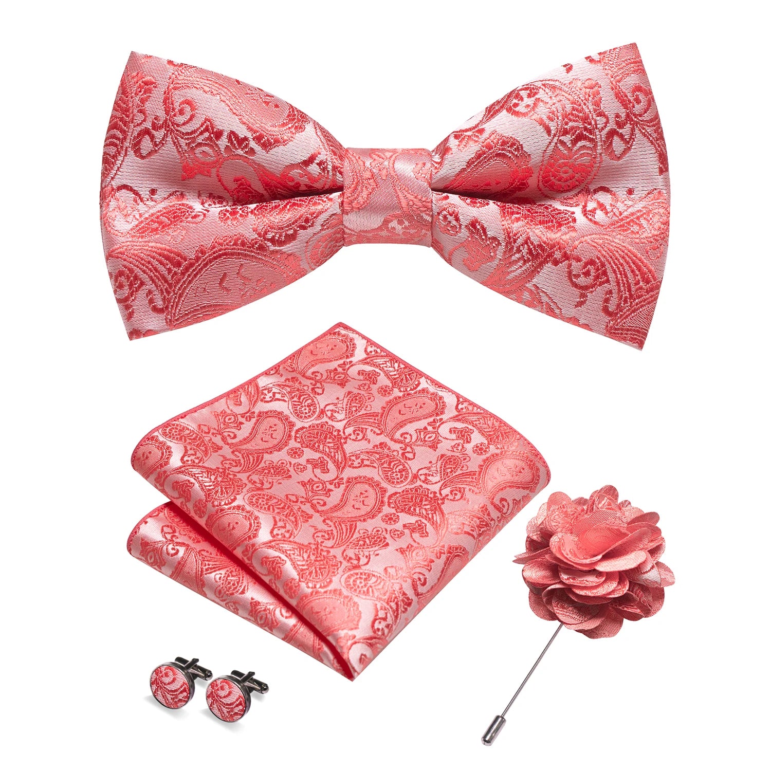 Flugset i siden – paisley med manschettknappar & brosch