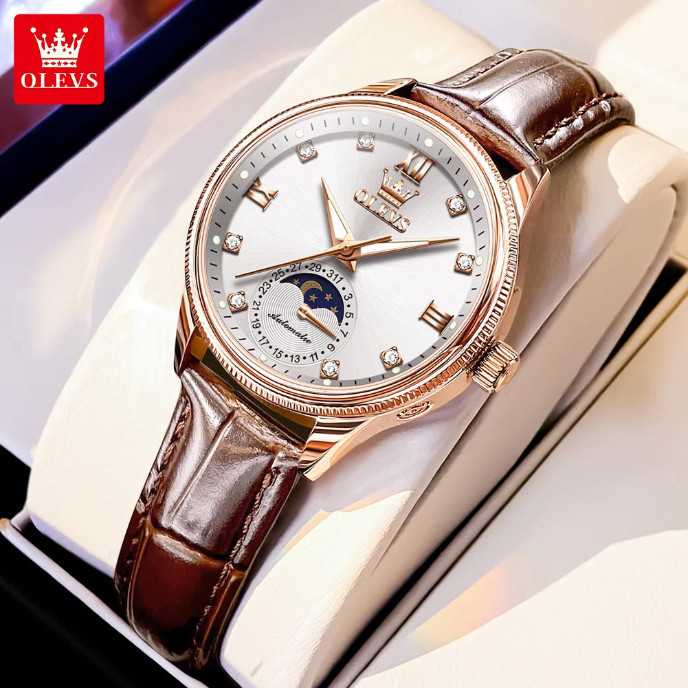 OLEVS 7039 Damklocka med månfas – automatisk mekanisk klocka i elegant design
