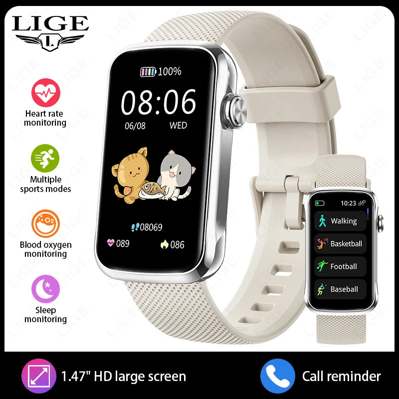 LIGE Smartwatch 1.47” – Pulsmätning & Bluetooth-samtal