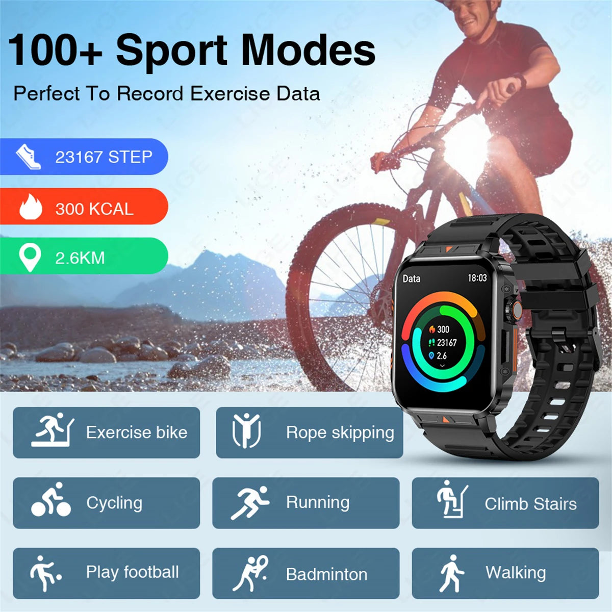 LIGE Smartwatch 1.95” – Bluetooth-samtal & fitness
