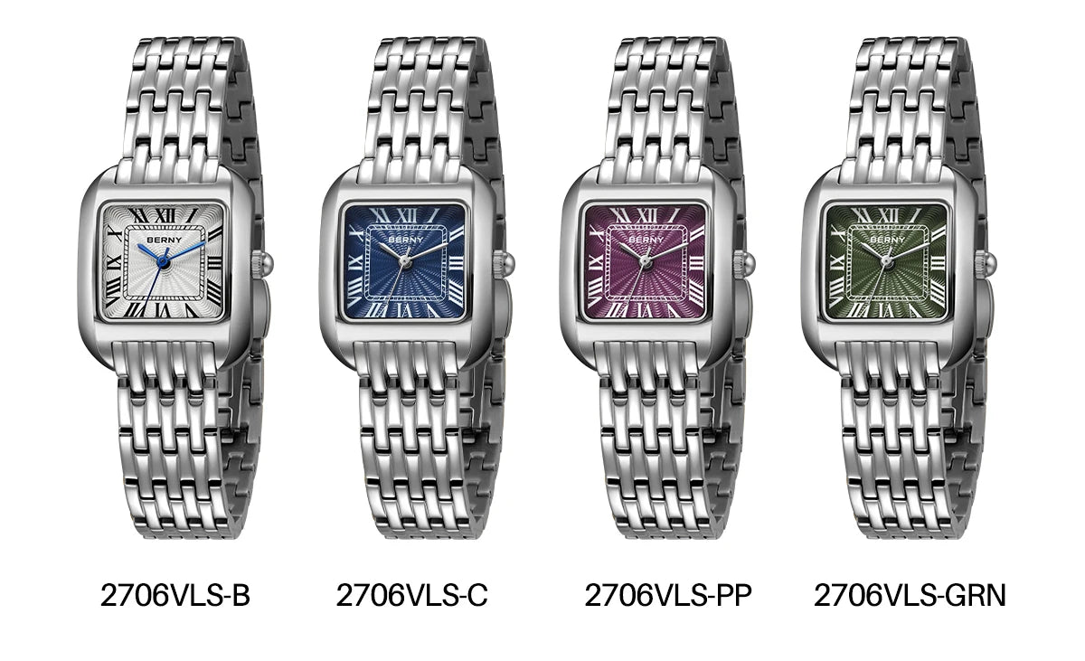 BERNY fyrkantig damklocka i rostfritt stål – elegant quartz