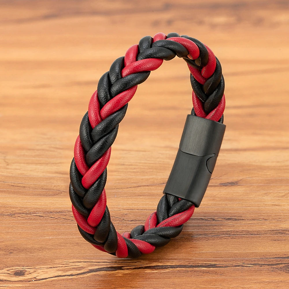 Flätat läderarmband för män med magnetlås – Rostfritt stål