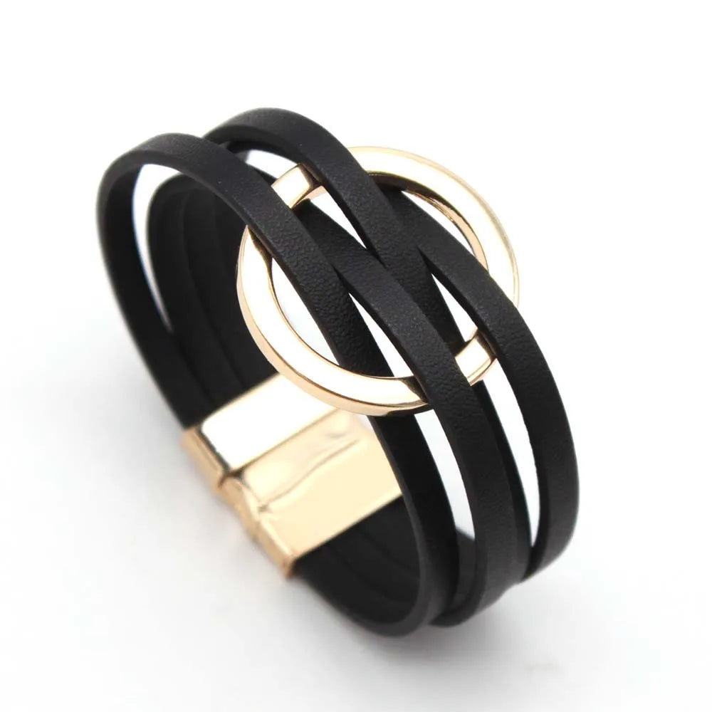 Brett flätat läderarmband för dam