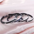 Läderarmband herr multilayer – svart armband i rostfritt stål