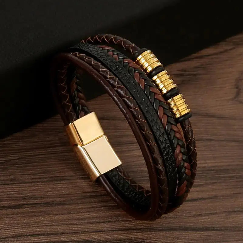 Handflätat läderarmband för män – Klassisk multilagerdesign med magnetlås
