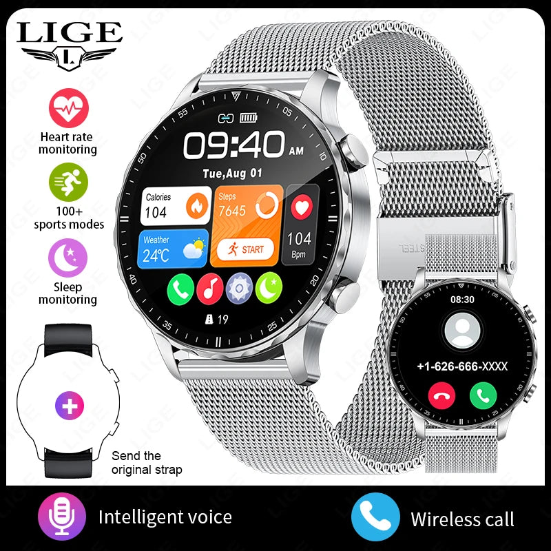 LIGE BW0664 smartwatch med Bluetooth-samtal och pulsmätning