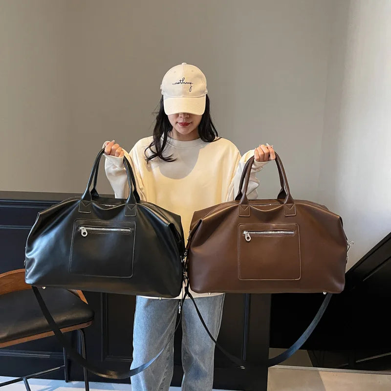 Dam weekendbag i PU-läder med stor kapacitet