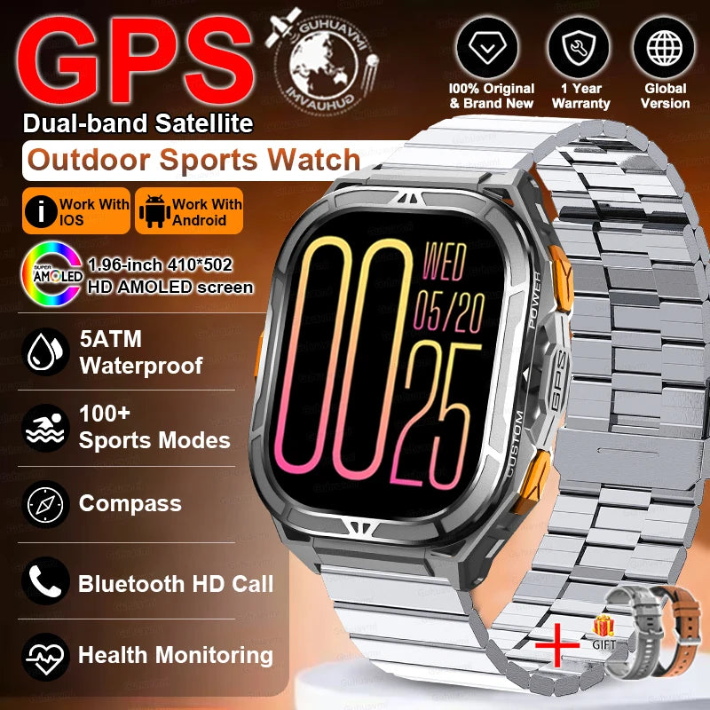Militär Smartwatch GPS – 1.96” AMOLED & 10ATM vattentät