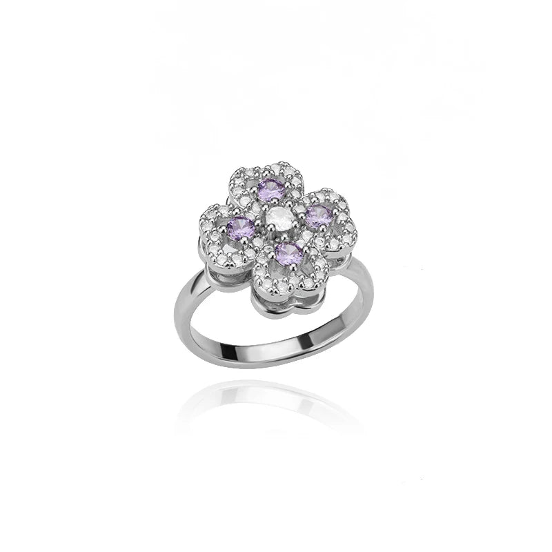 Ring dam – hjärtring med zirkonia bladformade