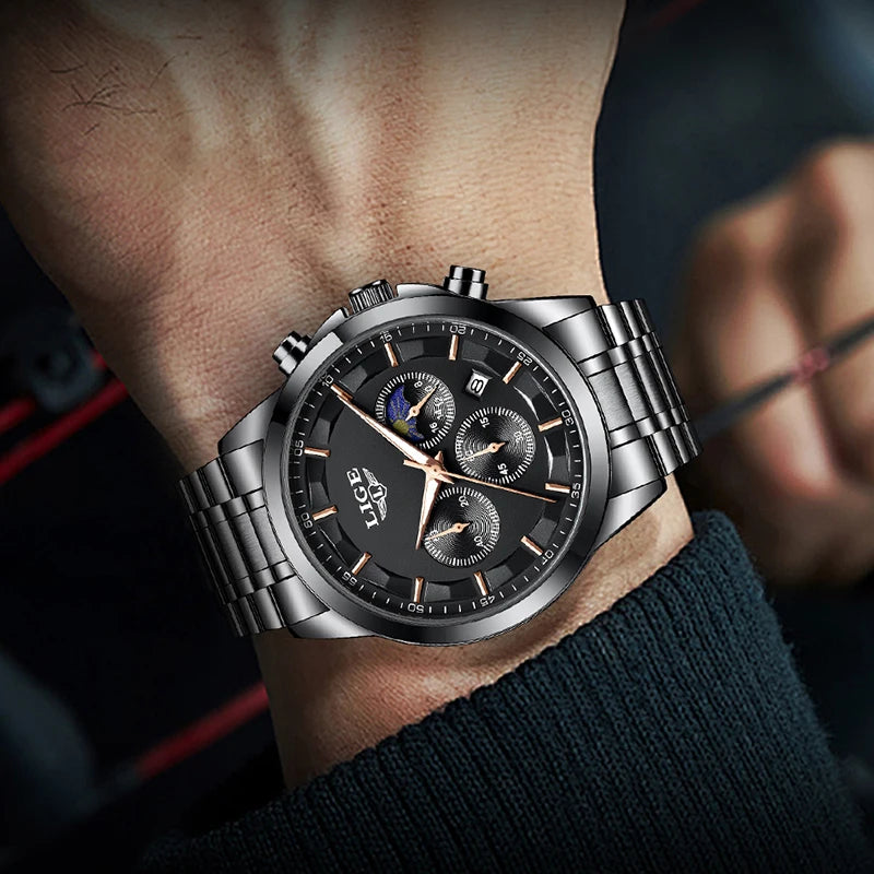 LIGE herrklocka quartz med månfas och datum