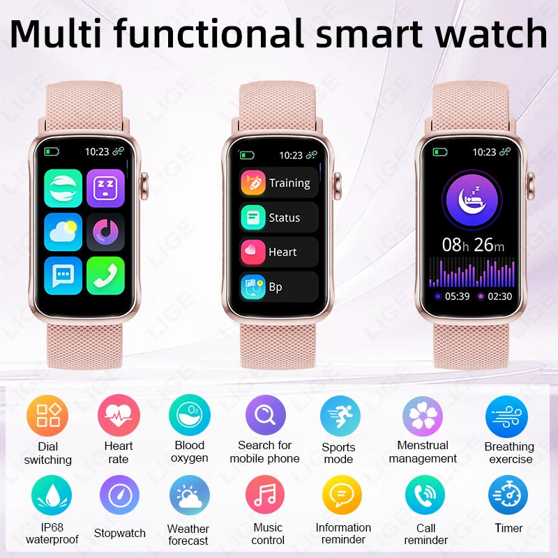 LIGE Smartwatch 1.47” – Pulsmätning & Bluetooth-samtal