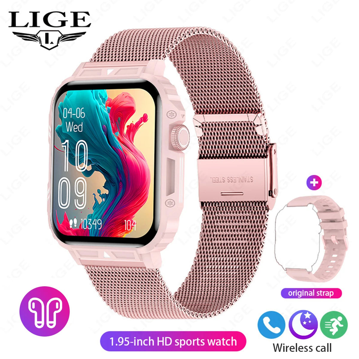 LIGE Smartwatch 1.95” – Bluetooth-samtal & fitness
