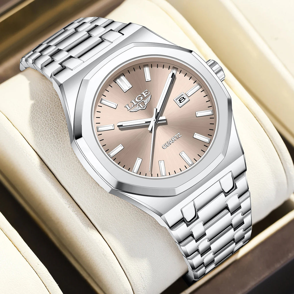 LIGE 89181 Herrklocka Quartz med Datum och Stållänk