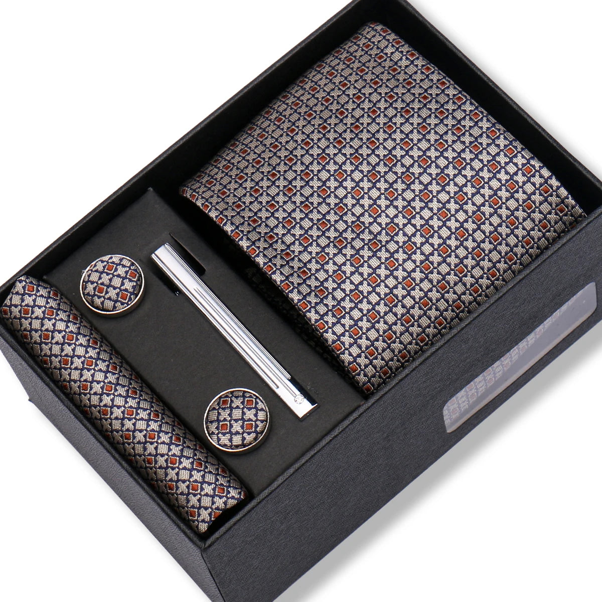 Slipsset herr 8 cm – jacquard slips, näsduk, manschettknappar & slipsnål