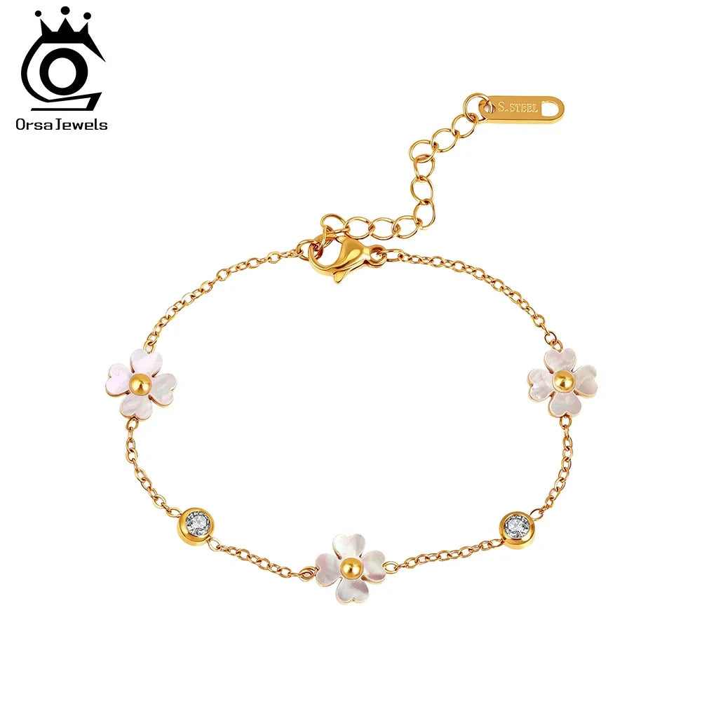 ORSA JEWELS damarmband – blomma med zirkonia i rostfritt stål