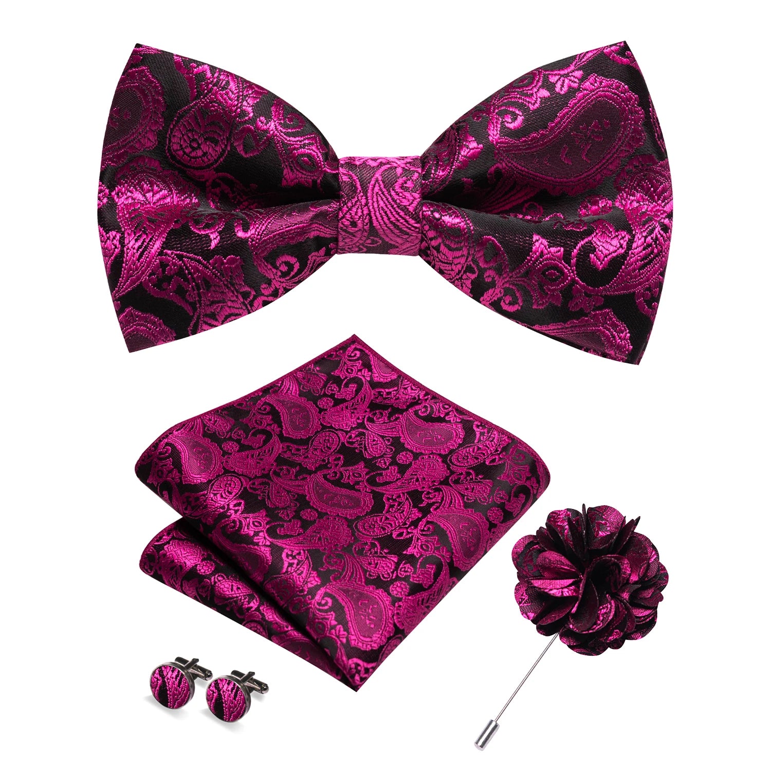 Flugset i siden – paisley med manschettknappar & brosch