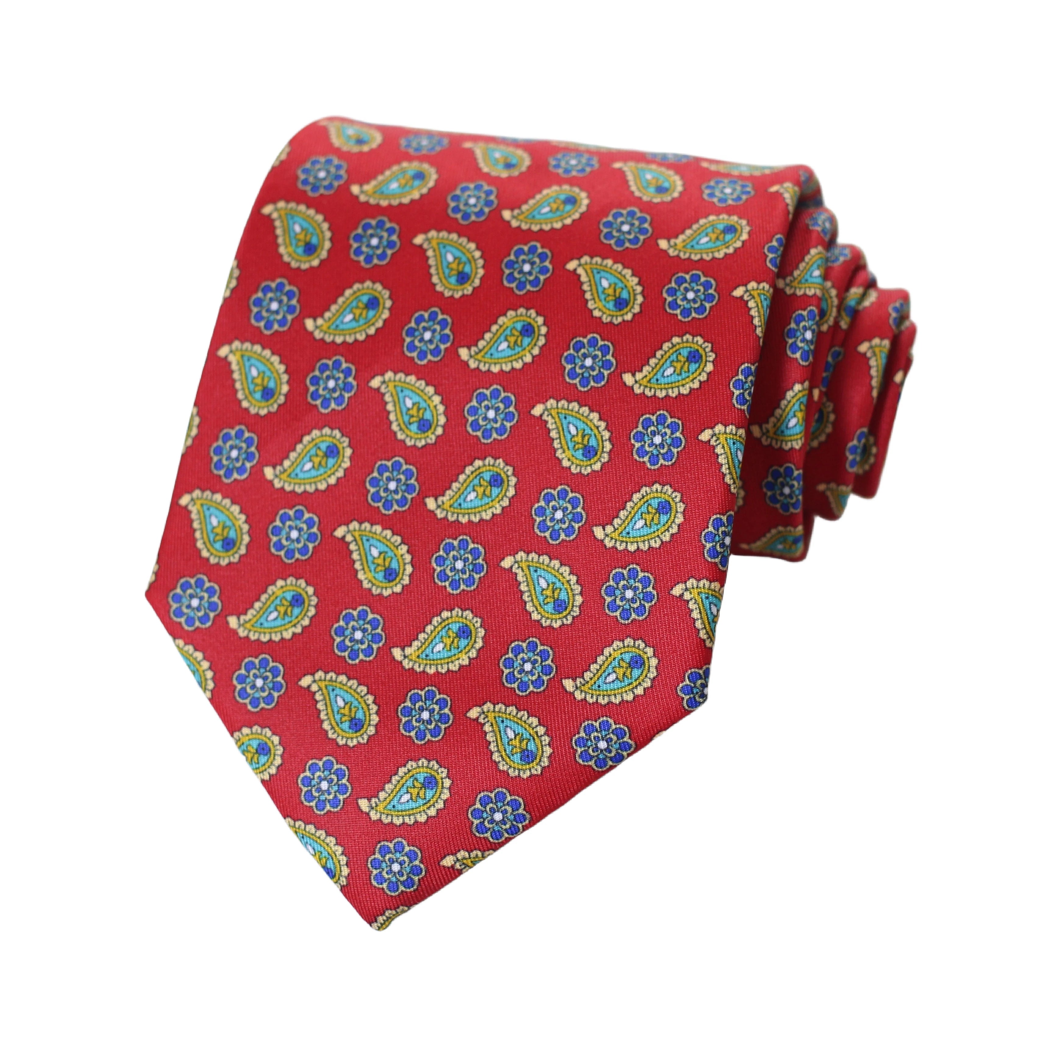 Paisleyslips Röd/Blå 9 cm – Elegant & modern stil