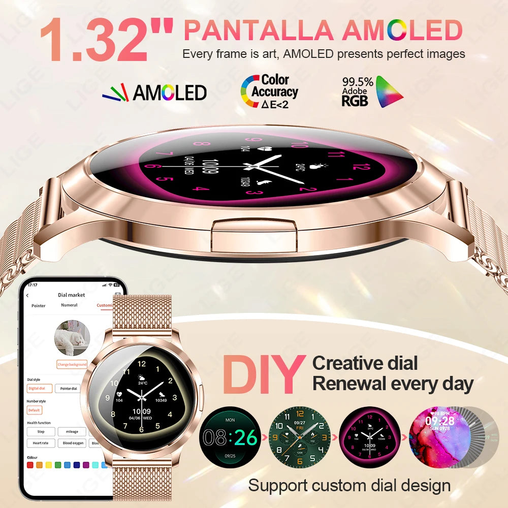 LIGE Dam Smartwatch 1.32” – AMOLED & pulsmätning