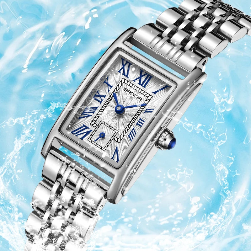 Rektangulär damklocka med läderarmband – Elegant quartzklocka