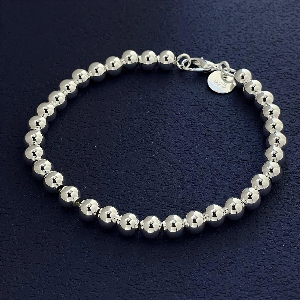 Silverarmband dam – 925 sterlingsilver med runda pärlor 6 mm