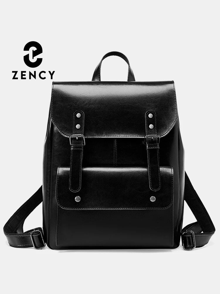 ZENCY ryggsäck dam i äkta läder med laptopfack 14 tum