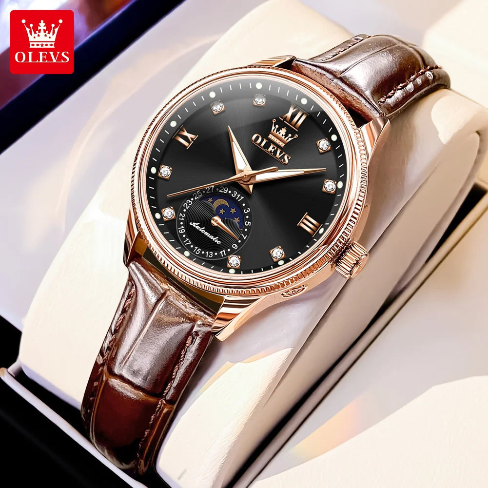 OLEVS 7039 Damklocka med månfas – automatisk mekanisk klocka i elegant design
