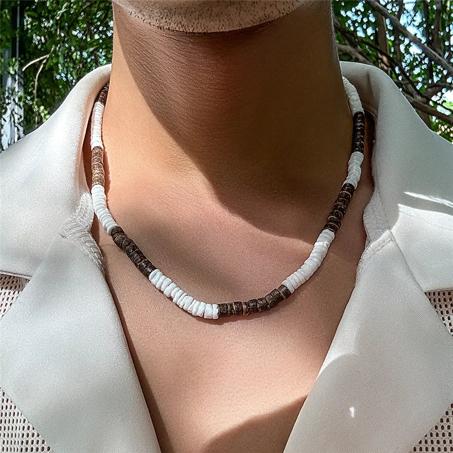 Träpärlshalsband herr – boho surfer stil