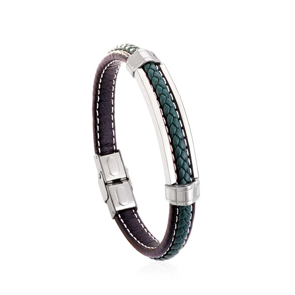 Läderarmband herr multilayer – svart armband i rostfritt stål