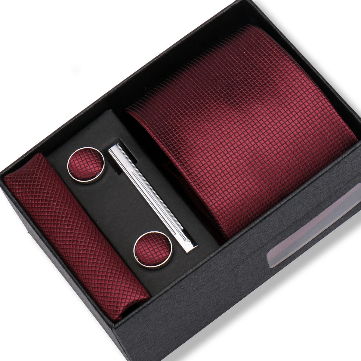 Slipsset herr 8 cm – jacquard slips, näsduk, manschettknappar & slipsnål