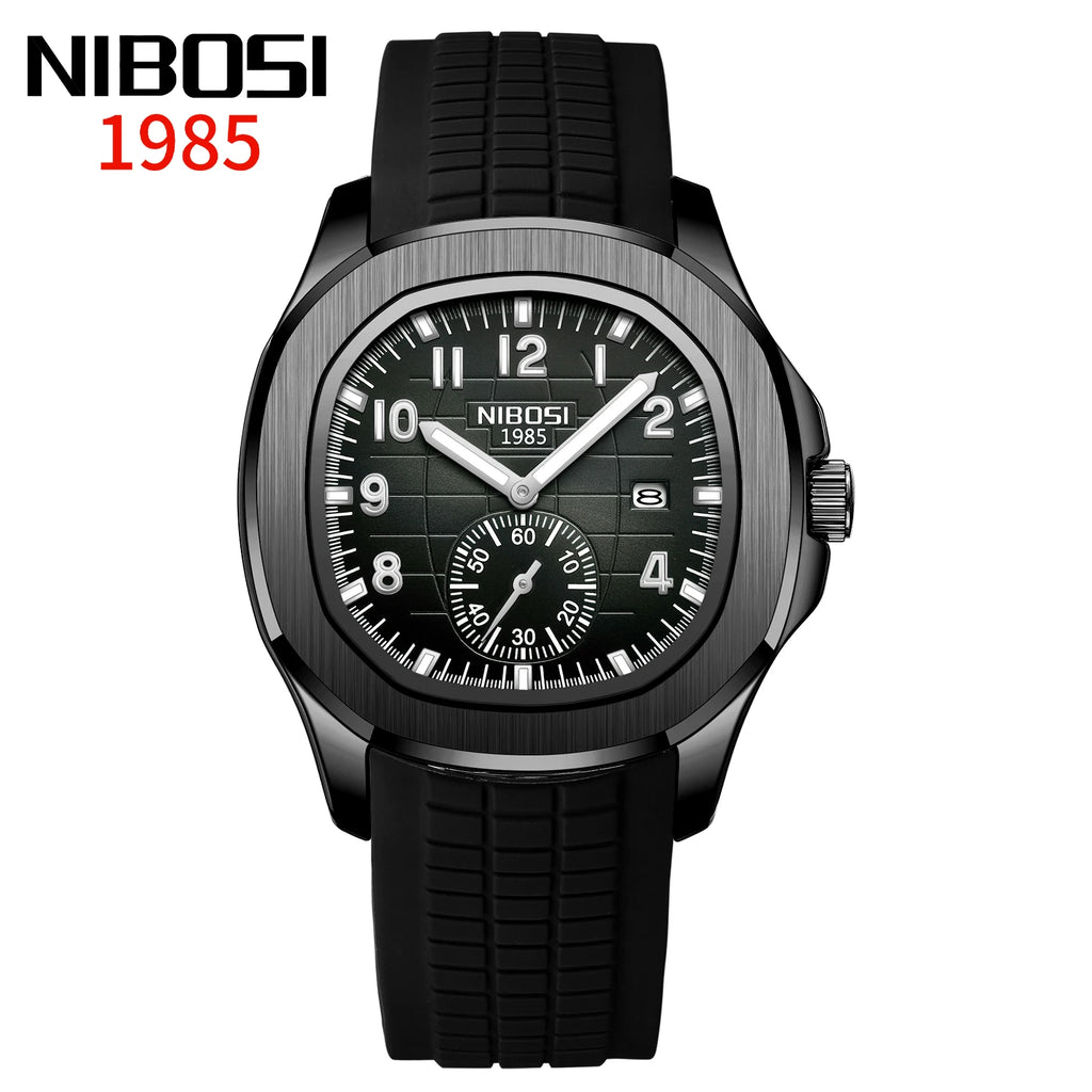 NIBOSI Herrklocka – Fyrkantig quartzklocka i rostfritt stål med datum