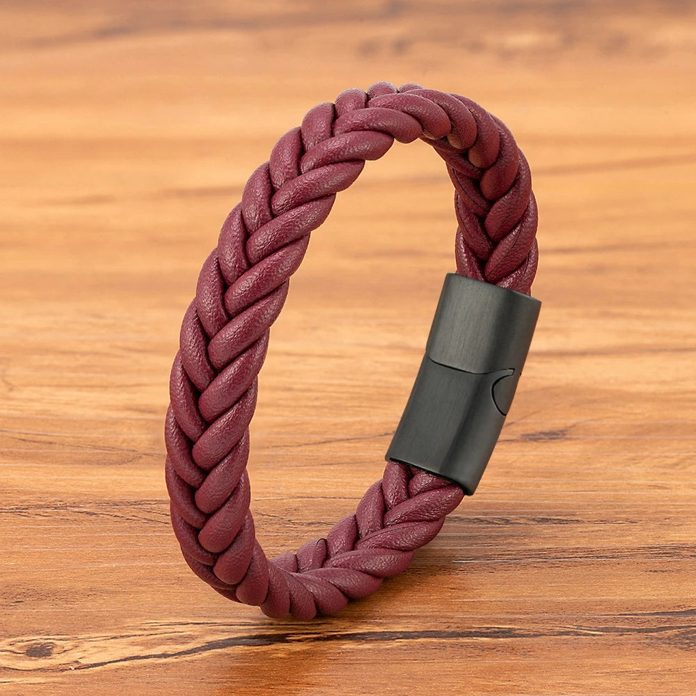 Flätat läderarmband för män med magnetlås – Rostfritt stål