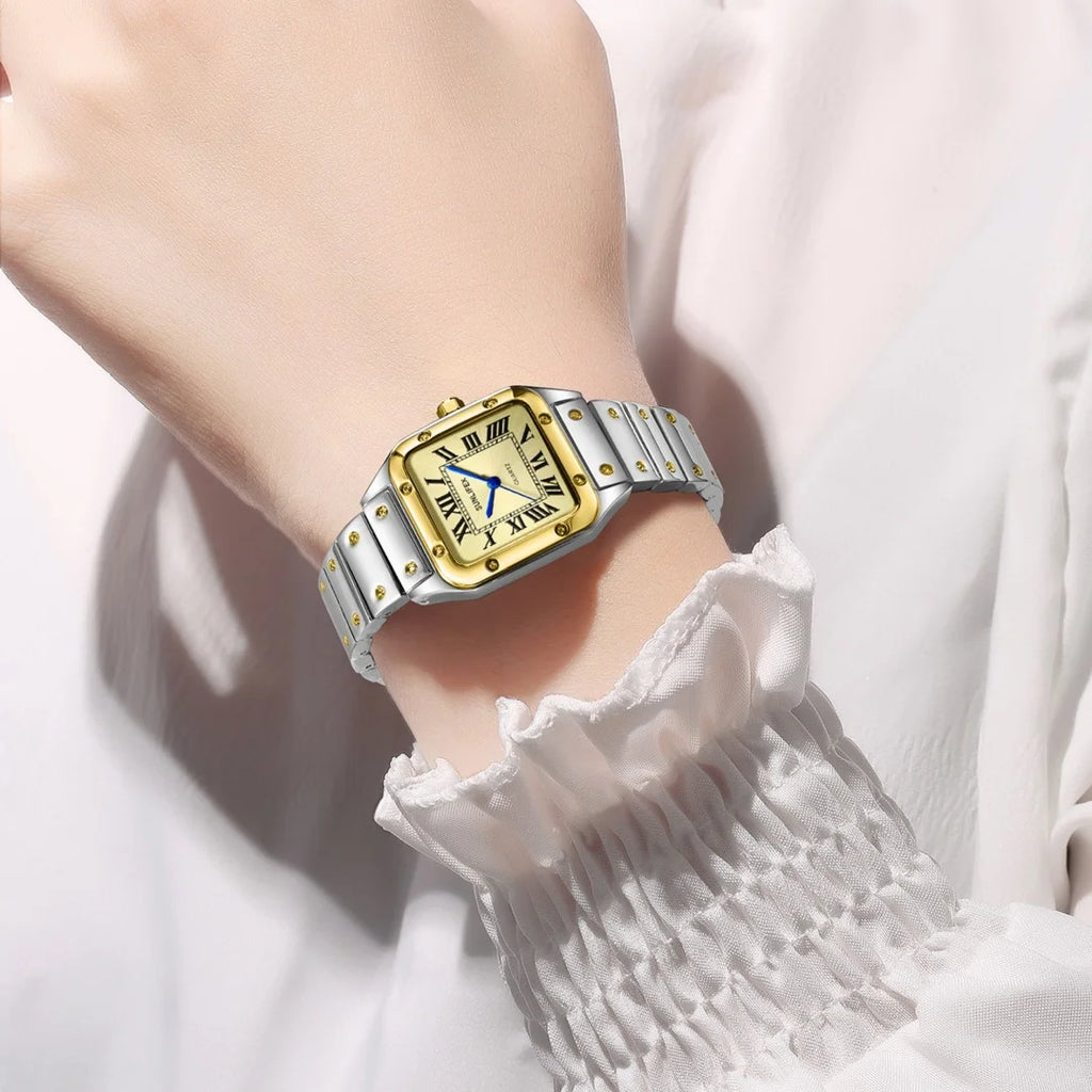 Fyrkantig damklocka i rostfritt stål – stilren quartzklocka