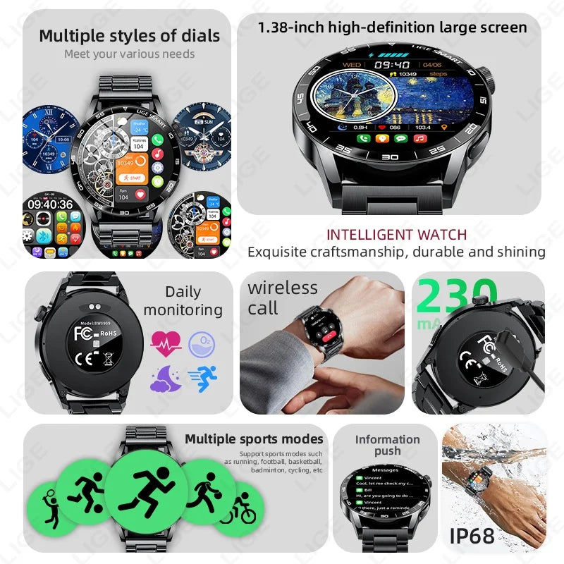 LIGE Outdoor Smartwatch 1.38” – Bluetooth-samtal & sport
