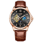 LIGE automatisk herrklocka LG6830 – Skeleton, månfas, läderarmband