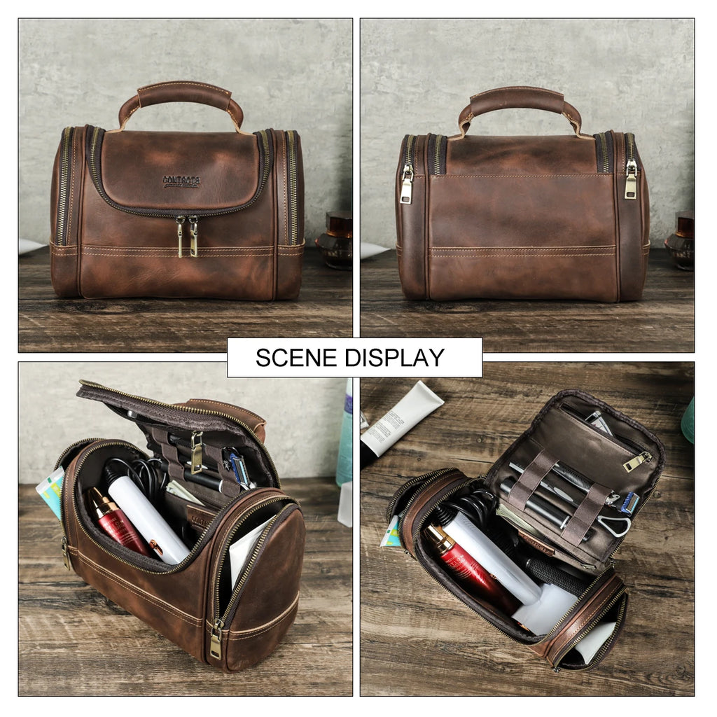 Necessär i äkta läder herr – vintage toiletry bag