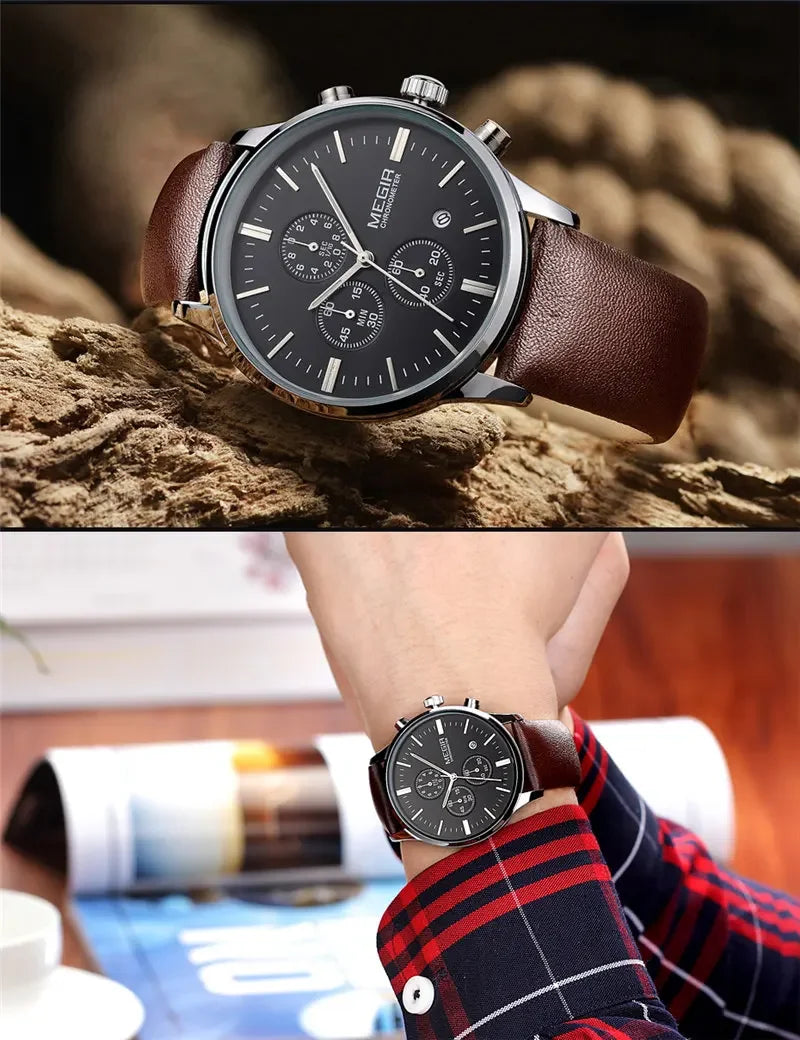 MEGIR Herrklocka 2011 – Stoppur med äkta läderband