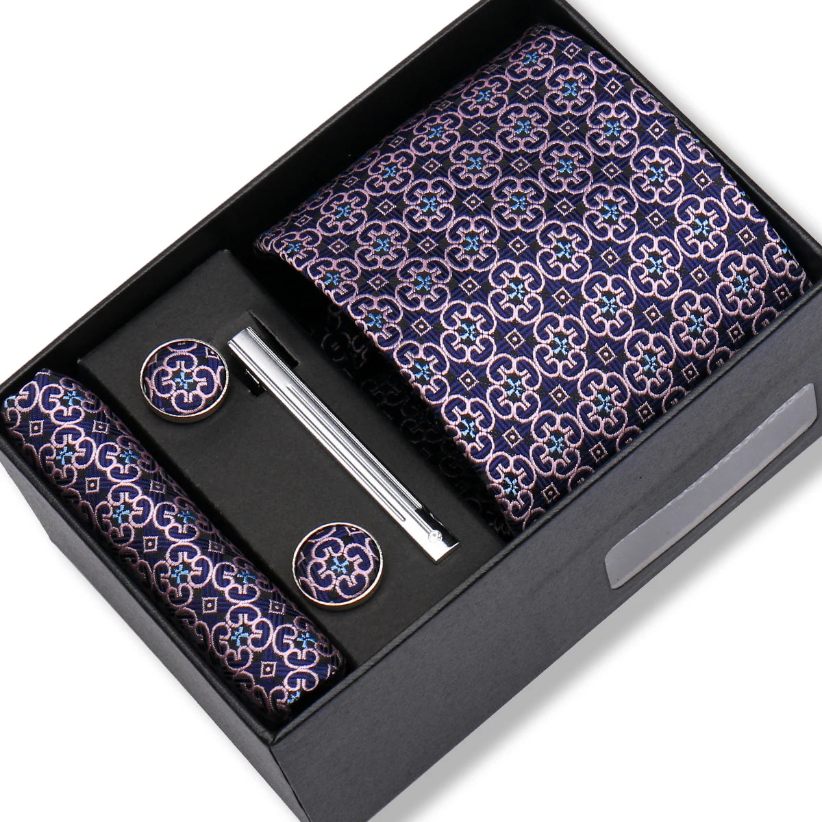 Slipsset herr 8 cm – jacquard slips, näsduk, manschettknappar & slipsnål